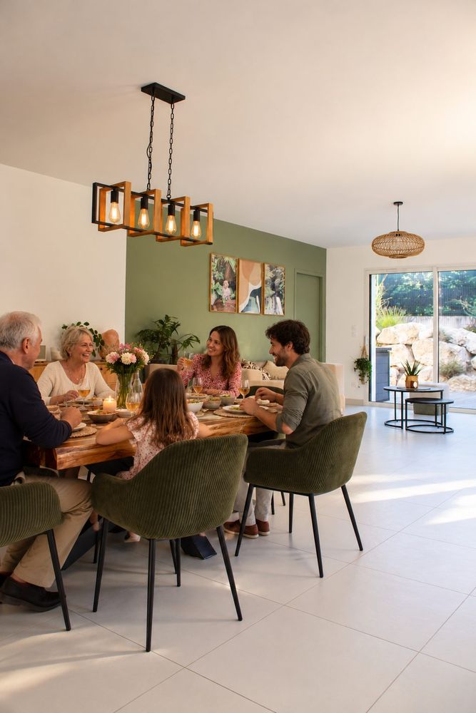 Repas en famille autour de la table à manger de La Villana